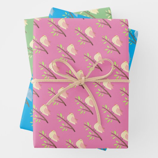 Feuille De Papier Cadeau Mélange oiseau sur une branche Envelopper des feui (En situation)