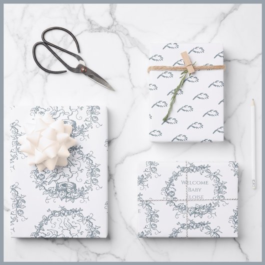 Feuille De Papier Cadeau Mélanger en correspondance Oiseaux nid Nom personn