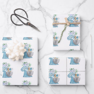 Feuille De Papier Cadeau Mélangeuse Fleur Bleue Boulangerie