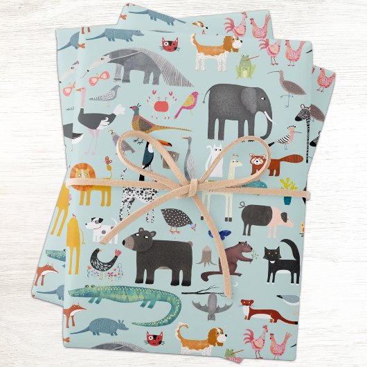 Feuille De Papier Cadeau Ménagerie animale