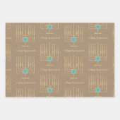 Feuille De Papier Cadeau Menorahs Dreidels Kraft Hanoukka (Devant 2)