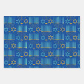 Feuille De Papier Cadeau Menorahs et étoiles Hanoukka moderne bleu violet o (Devant)