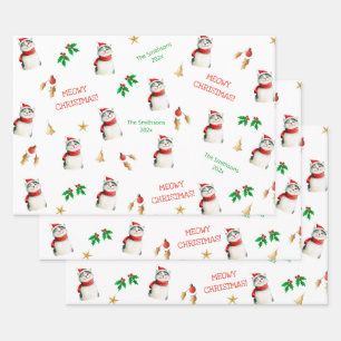 Feuille De Papier Cadeau Meowy Chat Personnalisé Mignonne Noël