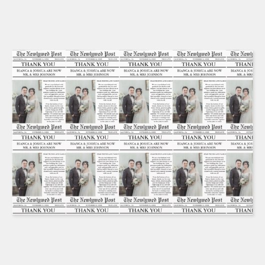 Feuille De Papier Cadeau Merci de Mariage photo unique du journal (Devant 3)