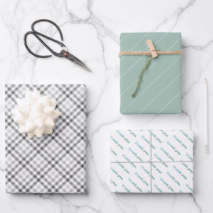 Feuille De Papier Cadeau Merci Tartan Motif Sage Green Pastel