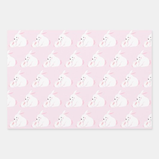 Feuille De Papier Cadeau Mère mignonne et petite fille lapin | Rose (Devant)