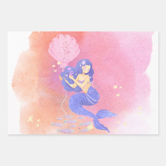 Feuille De Papier Cadeau Mermaid Thème Anniversaire Bash (Devant 2)