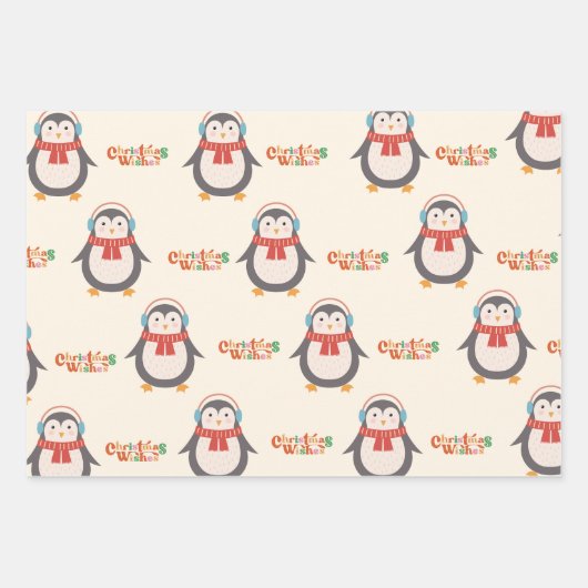 Feuille De Papier Cadeau Merry Christmas Penguin  (Devant)