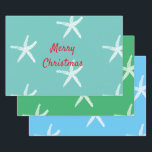 Feuille De Papier Cadeau Merry Christmas Starfish Turquoise Blue Green 2023<br><div class="desc">Conçu avec des motifs d'étoiles de mer et message "Joyeux Noël" en arrière - plans multicolores de turquoise,  bleu et vert! Vous pouvez changer les couleurs comme vous voulez!</div>