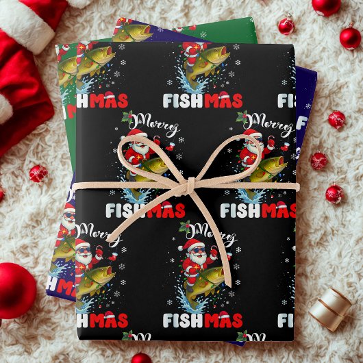 Feuille De Papier Cadeau Merry Fishmas Gift Wrap, Fish Fishing Christmas