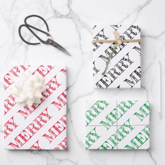 Feuille De Papier Cadeau MERRY Modern Text Christmas Holiday Fun (Recto)