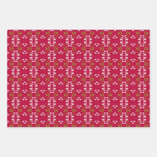 Feuille De Papier Cadeau Merry Royal Botanical Festive Vert Rouge Or (Devant 2)