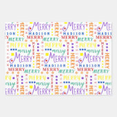 Feuille De Papier Cadeau MERRY Script Arc En Ciel Blanc 4 Photo Noël (Devant 3)