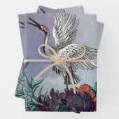 Feuille De Papier Cadeau Merveilleuse grue avec fleurs (En situation)