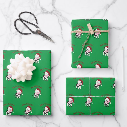 Feuille De Papier Cadeau Merveilleuse vache de Noël (Recto)