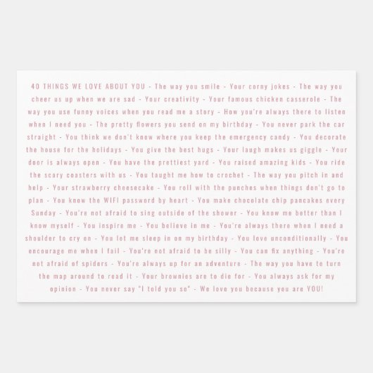 Feuille De Papier Cadeau Messages We Love You 40th Birthday (Devant 3)