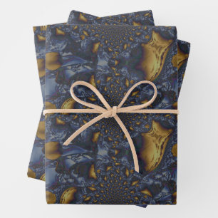 Feuille De Papier Cadeau Métal Moulé or et argent bleu