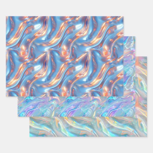 Feuille De Papier Cadeau Metallic Holographic Pattern Blue Purple Girly (Lot)