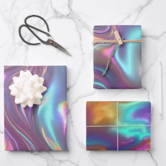 Feuille De Papier Cadeau Metallic Iridescent Rainbow Pink Aqua Purple