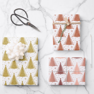 Feuille De Papier Cadeau Métallurgique Arbres de Noël Motif Parties scintil