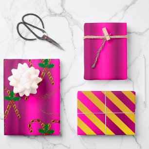 Feuille De Papier Cadeau Métallurgique et Noël rose