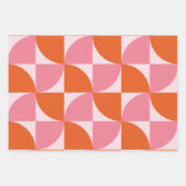 Feuille De Papier Cadeau Mi-siècle Abstrait Orange et Motif rose (Devant 3)