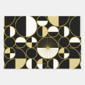 Feuille De Papier Cadeau Mi-siècle Cercles modernes Moitié Or Noir (Devant)