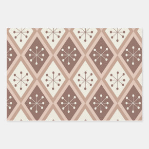 Feuille De Papier Cadeau Mi siècle étoiles atomiques sur Mocha Mousse Diamo
