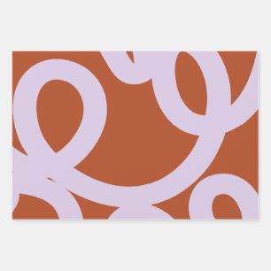 Feuille De Papier Cadeau Mi-Siècle Lignes Abstraites Modernes Brown Et Viol