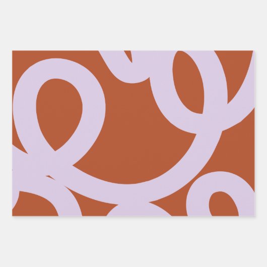 Feuille De Papier Cadeau Mi-Siècle Lignes Abstraites Modernes Brown Et Viol (Devant)