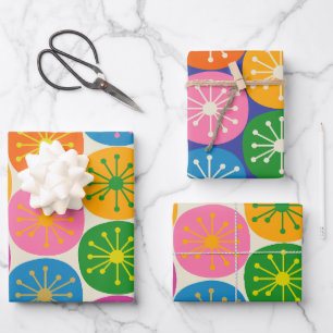 Feuille De Papier Cadeau Mi-siècle moderne coloré brillant Dots atomiques