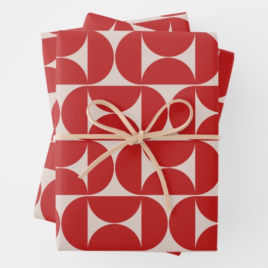 Feuille De Papier Cadeau Mi-siècle moderne Motif Abstrait Rouge (En situation)