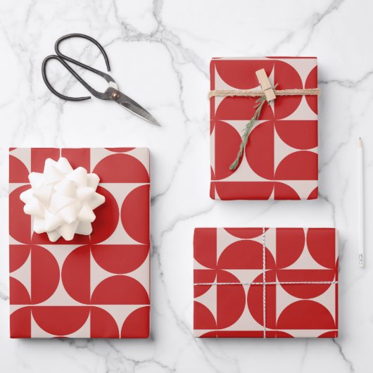 Feuille De Papier Cadeau Mi-siècle moderne Motif Abstrait Rouge (Recto)