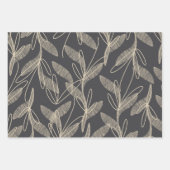 Feuille De Papier Cadeau Mi-siècle Moderne Rétro Botanique Gris Beige (Devant 2)