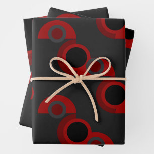 Feuille De Papier Cadeau Mi-siècle moderne rouge, noir et gris