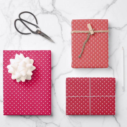 Feuille De Papier Cadeau Micro pois blanc - 3 rouges (Recto)