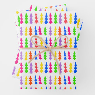 Feuille De Papier Cadeau Mid Century Christmas Trees Multi Color