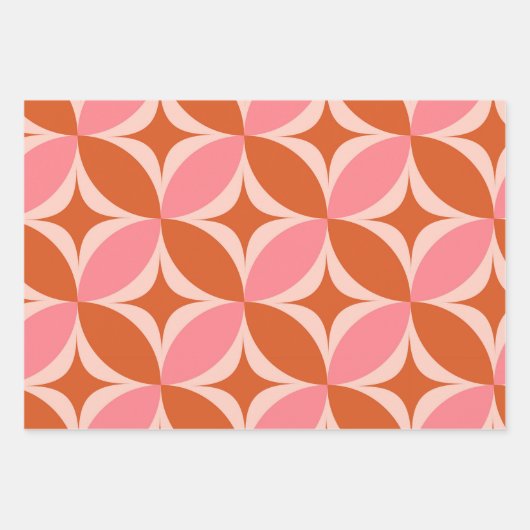 Feuille De Papier Cadeau Mid Century Circle Starburts rose et orange (Devant)
