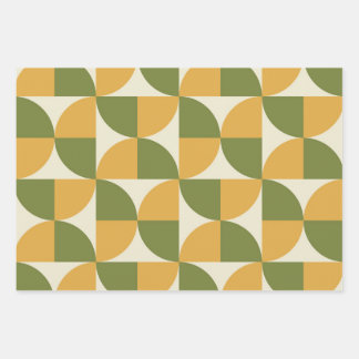 Feuille De Papier Cadeau Mid Century Green Mustard yellow  Semi Circles 
