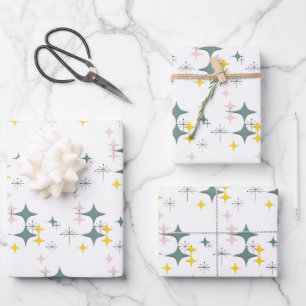 Feuille De Papier Cadeau Mid Century Mod Diamonds Démarrage Pink Gold Turq