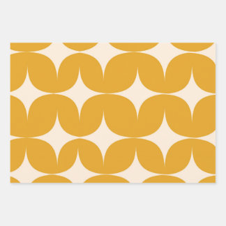 Feuille De Papier Cadeau Mid Century Modern Beige Starbursts on Orange