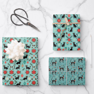 Feuille De Papier Cadeau Mid Century Modern Retro Christmas Cat Gift Wrap