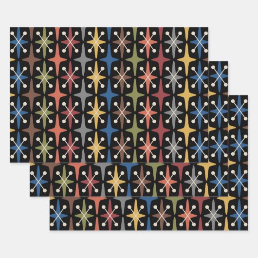 Feuille De Papier Cadeau Mid Century Modern Starburst Pattern (Lot)