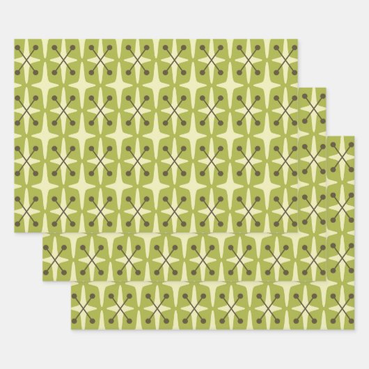 Feuille De Papier Cadeau Mid Century Modern Starburst Pattern (Lot)