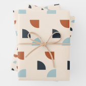 Feuille De Papier Cadeau Mid Century Moderne Abstrait brun bleu Motif (En situation)