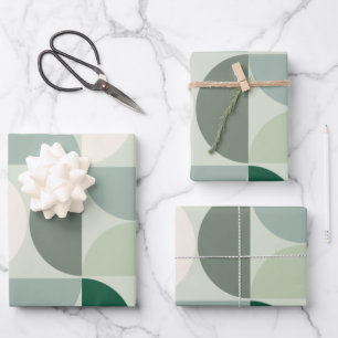 Feuille De Papier Cadeau Mid Century Moderne Abstrait Motif Sage Green