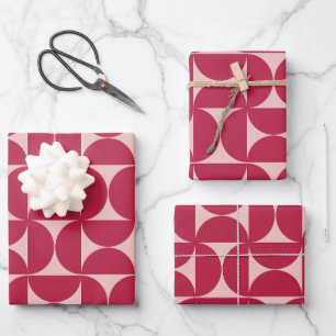 Feuille De Papier Cadeau Mid-Century Moderne Motif Abstrait Magenta