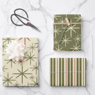 Feuille De Papier Cadeau Mid Century Moderne Rétro des années 1950 Noël Vin