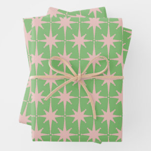 Feuille De Papier Cadeau Mid Century moderne Starburst atomique Motif vert