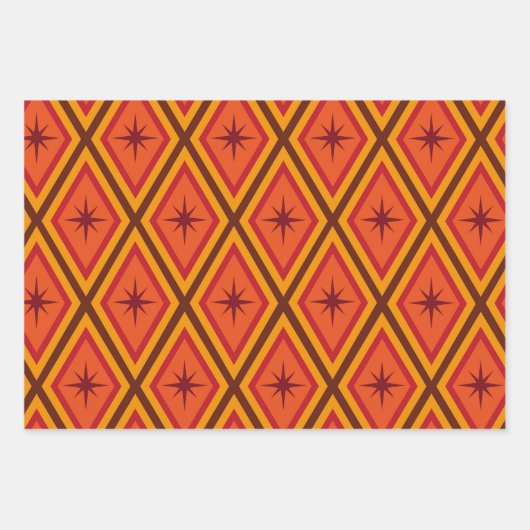 Feuille De Papier Cadeau Mid Century Starburts atomiques sur diamants rétro (Devant)